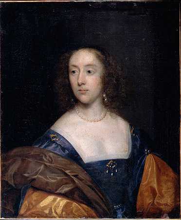 一位穿蓝色衣服的女士的肖像`Portrait of a Lady in Blue by Cornelis Jonson van Ceulen