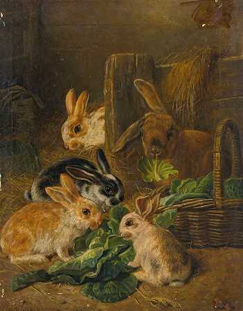 兔子`Rabbits by Alfred Richardson Barber