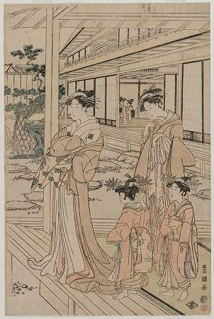 站在阳台上的妓女`Courtesan Standing on a Veranda (early 1790s) by Toyokuni Utagawa