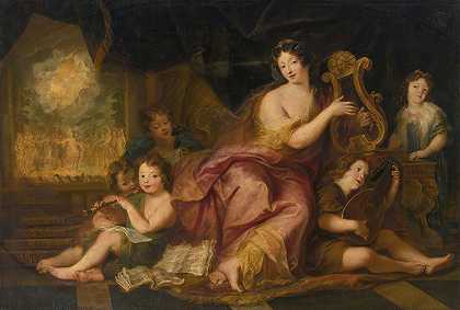 音乐寓言（德梅因特农夫人与路易十四亲生子女的肖像）`Allegory Of Music (A Portrait Of Mme. De Maintenon With The Natural Children Of Louis XIV) by Antoine Coypel