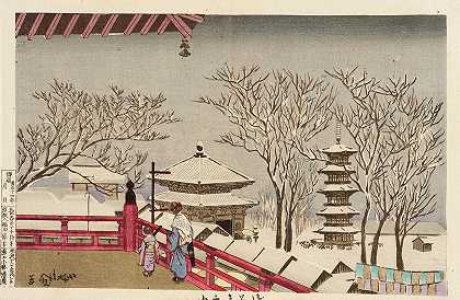 雪中的圣殿`The Temple Sensōji in Snow (1881) by Kobayashi Kiyochika