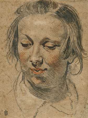 女人的头`Head of a Woman (1635) by Jacob Jordaens