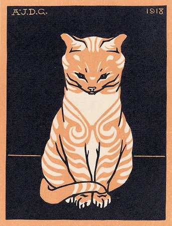 坐着的猫`Zittende kat (1918) by Julie de Graag