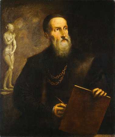 想象中的提香自画像`Imaginary Self~Portrait of Titian (probably 1650s) by Pietro della Vecchia