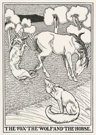 狐狸、狼和马`The Fox, the Wolf, and the Horse (1900) by Percy J. Billinghurst