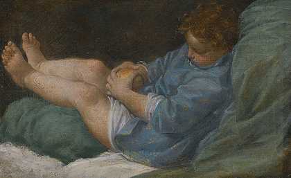 一个拿着苹果睡觉的男孩`A Sleeping Boy Holding An Apple by Donato Creti