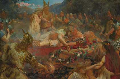维京勇士之死`Death Of A Viking Warrior (1909) by Charles Ernest Butler