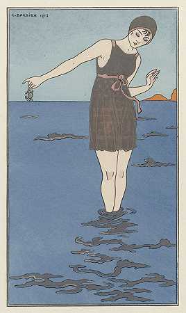 贝恩服装`Costume de bain (1913) by George Barbier