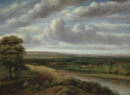 广阔的森林景观`An Extensive Wooded Landscape (1670s) by Philips Koninck