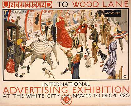 1920年11月29日至12月4日在白城举行的地下至木巷国际广告展`Underground to Wood Lane International Advertising Exhibition at the White City, Nov. 29 to Dec. 4 1920 (1920) by Frederick Charles Herrick