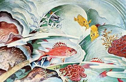 檀香山松鼠鱼`Squirrel fish of Honolulu (1929~1932) by Stephen Haweis