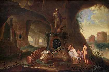 洞穴中的仙女`Nymphs in a Grotto (1635 – 1658) by Abraham Van Cuylenborch