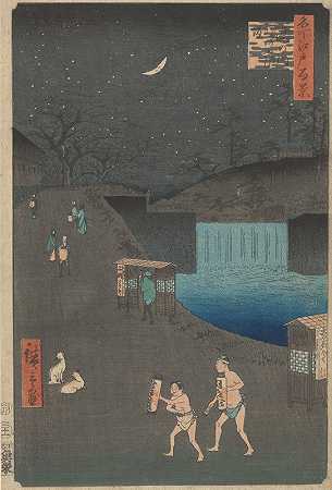 托拉·诺蒙盖青衣山，虎门外[Tora no mon]（青冈）`Tora~no~mon~gai; Aoi Hill, Outside the Tiger Gate [Tora~no~mon] (Aoizaka) (1857) by Andō Hiroshige