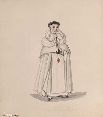 美塞德里亚教团的牧师（仁慈圣母教团）`A priest from the Mercederian order (Order of Our Lady of Mercy) (ca. 1848) by Francisco Fierro