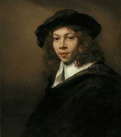 身穿黑色贝雷帽的年轻人`Young Man in a Black Beret by Rembrandt van Rijn