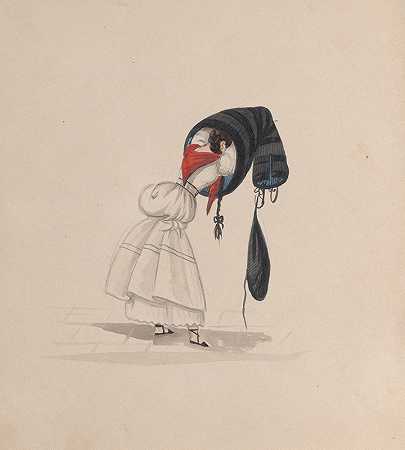 从后面看，一个女人穿上了莎娅`A woman putting on her saya, viewed from behind (ca. 1848) by Francisco Fierro
