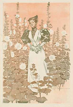 一个女人站在一片花丛中`A woman stands in a field of flowers (1895)