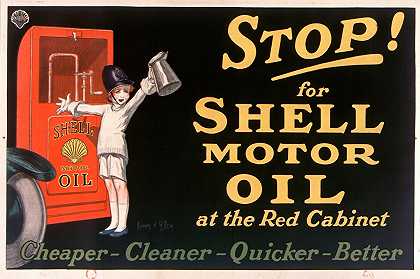 停止红色机柜处的壳牌电机油`Stop! for Shell motor oil at the Red Cabinet (1926) by Jean d;Ylen