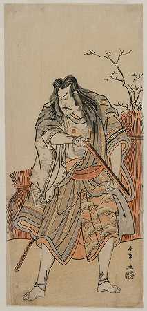 中岛坎扎蒙扮成手持步枪的猎人`Nakajima Kanzaemon as a Lord Disguised as a Hunter with a Rifle (c. early 1780s) by Katsukawa Shunshō