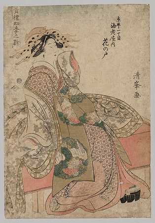《基ō町1-chome》中的艾比亚之花，选自《欢乐区四季》系列歌曲`Hananoto of the Ebiya in Kyōmachi 1~chome, from the series Songs of the Four Seasons in the Pleasure Quarters (1690~1730)