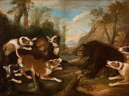 狗和熊打架`Dogs Fighting with Bears (18th Century) by Joseph Anton Harzath