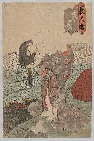 女潜水员梳头`Woman Diver Combing her Hair (1786~1864) by Utagawa Kunisada (Toyokuni III)