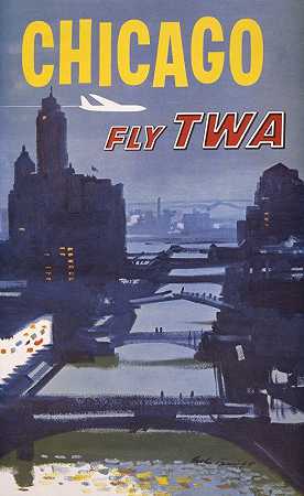 芝加哥-环球航空公司`Chicago – fly TWA (1960) by Austin Briggs