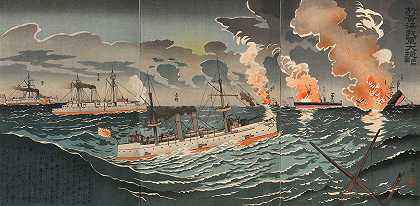 我军在黄海的伟大胜利第四`Great Victory of Our Forces in the Yellow Sea; Number Four (1894) by Kobayashi Kiyochika