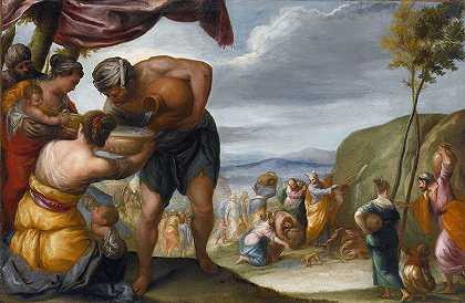 摩西击打岩石`Moses Striking The Rock by Juan Antonio De Frias Y Escalante