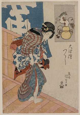 女人离开浴室（摘自大津的系列图片）`Woman Leaving a Bath House (from the series Pictures from Otsu) (c. mid 1820s) by Utagawa Kunisada (Toyokuni III)
