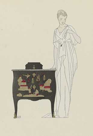 漆器梳妆台/沃思的晚礼服。`La Commode en Laque. / Robe du soir de Worth. (1914)