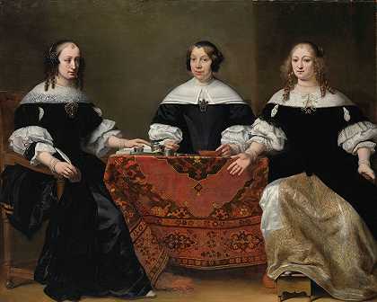 阿姆斯特丹Leprozenhuis三位女摄政王的肖像`Portrait of the Three Regentesses of the Leprozenhuis, Amsterdam (c. 1668 ~ c. 1671) by Ferdinand Bol