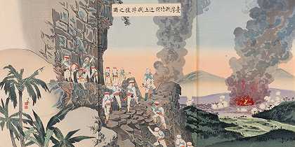 台湾新竹附近土匪被扫荡`Native Bandits Being Swept up in the Vicinity of Xinzhu in Taiwan (1895) by Kobayashi Kiyochika