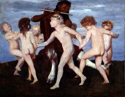 和孩子们一起跳舞`Pan Dancing with Children (circa 1884) by Arnold Böcklin