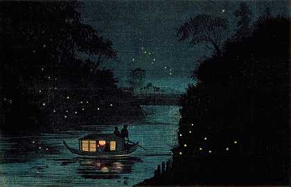 Ochanomizu的萤火虫`Fireflies at Ochanomizu (circa 1880) by Kobayashi Kiyochika