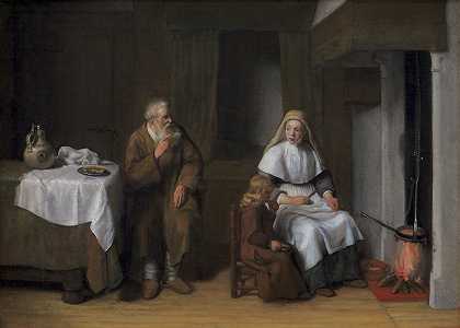 先知以利亚和撒勒法的寡妇，并她的儿子`The Prophet Elijah with the Widow of Zarephath and her Son (1650 – 1672) by Abraham Van Dijck