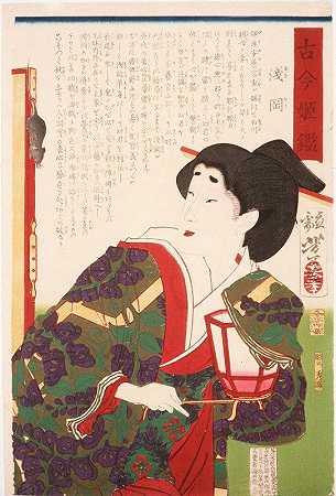 朝冈宫女在屏幕上看鼠标`Court Lady Asaoka Watching a Mouse on a Screen (circa 1875~1876) by Tsukioka Yoshitoshi