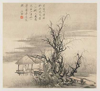 风景画册叶7`Album of Landscapes; Leaf 7 (1677) by Wang Gai