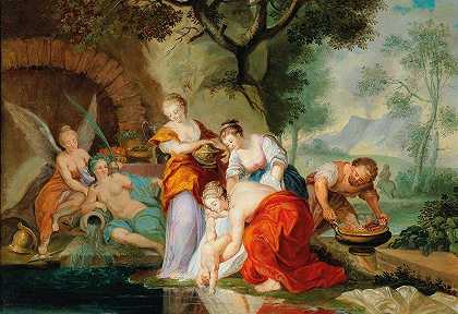 忒提斯把婴儿阿喀琉斯浸入冥河`Thetis dipping the infant Achilles into the River Styx (18th Century) by French School