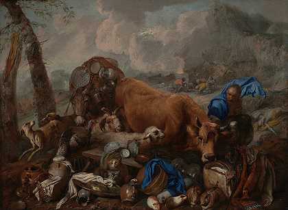 诺亚洪水过后的牺牲`Noahs Sacrifice after the Deluge (1650~1655) by Giovanni Benedetto Castiglione