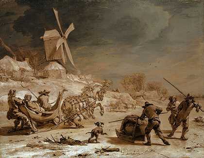 雪橇`Sledging (1665) by Nicolaes Pietersz. Berchem