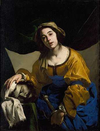 朱迪思是霍洛弗内斯的头目`Judith with the Head of Holofernes (1650s) by Bernardo Cavallino