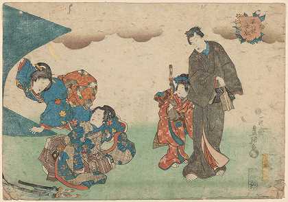 舞台场景四位演员`Stage Scene; Four Actors (late 18th century – early 19th century) by Toyokuni Utagawa