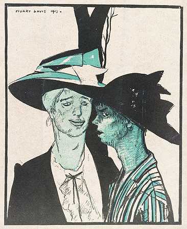 哎呀，麦格，想想我们在在杂志封面上！`Gee, Mag, think of us bein on a magazine cover! (1913) by Stuart Davis