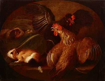 母鸡和豚鼠`Hens and Guinea Pigs (1718~1720) by Giovanni Agostino Cassana