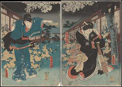 扮演Ohatsu和Iwafuji的演员`Actors in the Roles of Ohatsu and Iwafuji (ca. 1840) by Utagawa Kunisada (Toyokuni III)