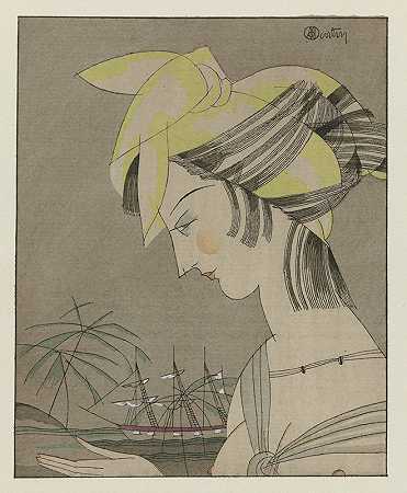 黄色马德拉斯晚上的发型`Le madras jaune ; Coiffure pour le soir (1920) by Charles Martin
