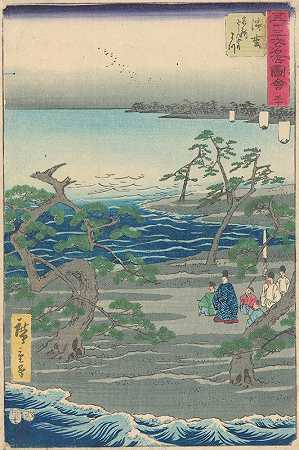 群在松树之间，一个小湾`Group among Pine Trees, an Inlet (19th century) by Andō Hiroshige