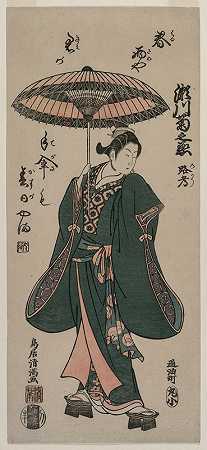 Segawa Kikunojo（Roko）手持雨伞`Segawa Kikunojo (Roko) Holding an Umbrella (c. early 1760s) by Torii Kiyomitsu