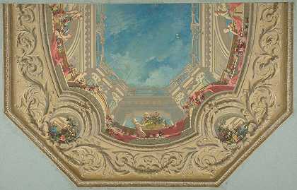 柏林普莱斯之家的八角形天花板设计`Design for Octagonal Ceiling in the Pless House, Berlin (19th Century) by Jules-Edmond-Charles Lachaise